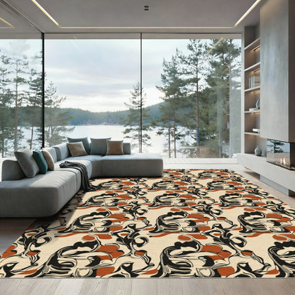 Bold Black Terra-Cotta Swirl Rug