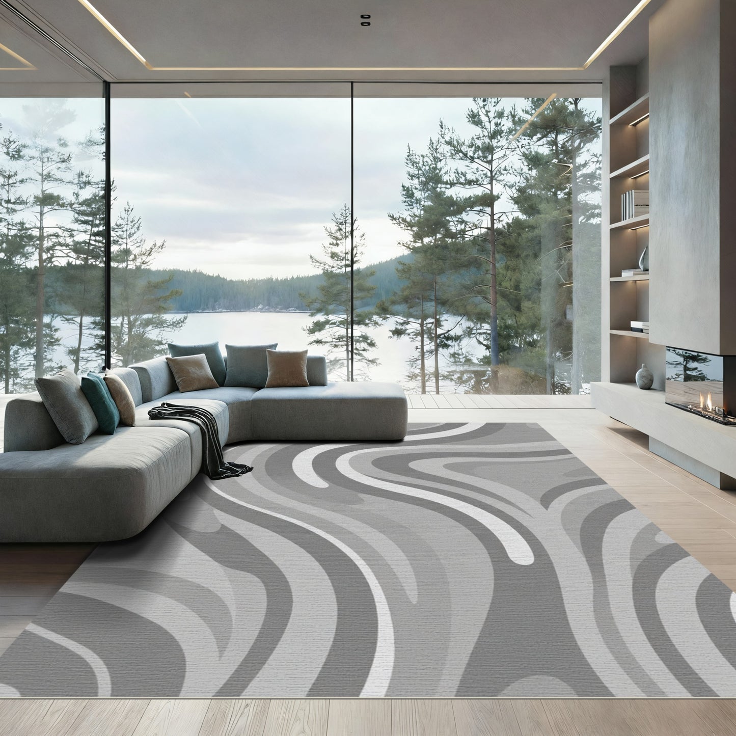 Monochromatic Swirl Abstract Stripe Rug