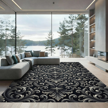 Ornate Silver Filigree Scrollwork Rug