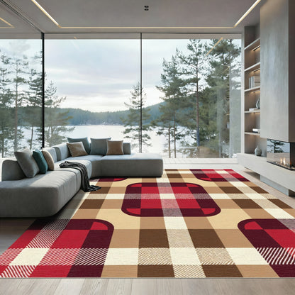 Crimson Brown Buff Plaid Buffalo Check Rug
