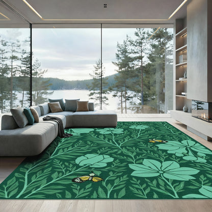 Emerald Green Floral Butterfly Meadow Rug