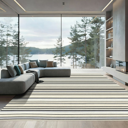 Soft Cream Black Linear Stripe Rug