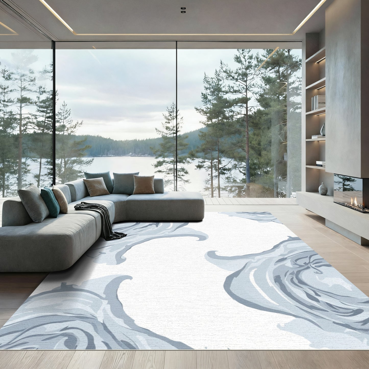 Serene Gray Swirl Abstract Rug