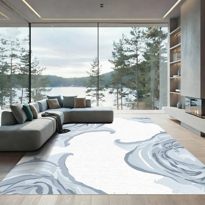 Serene Gray Swirl Abstract Rug
