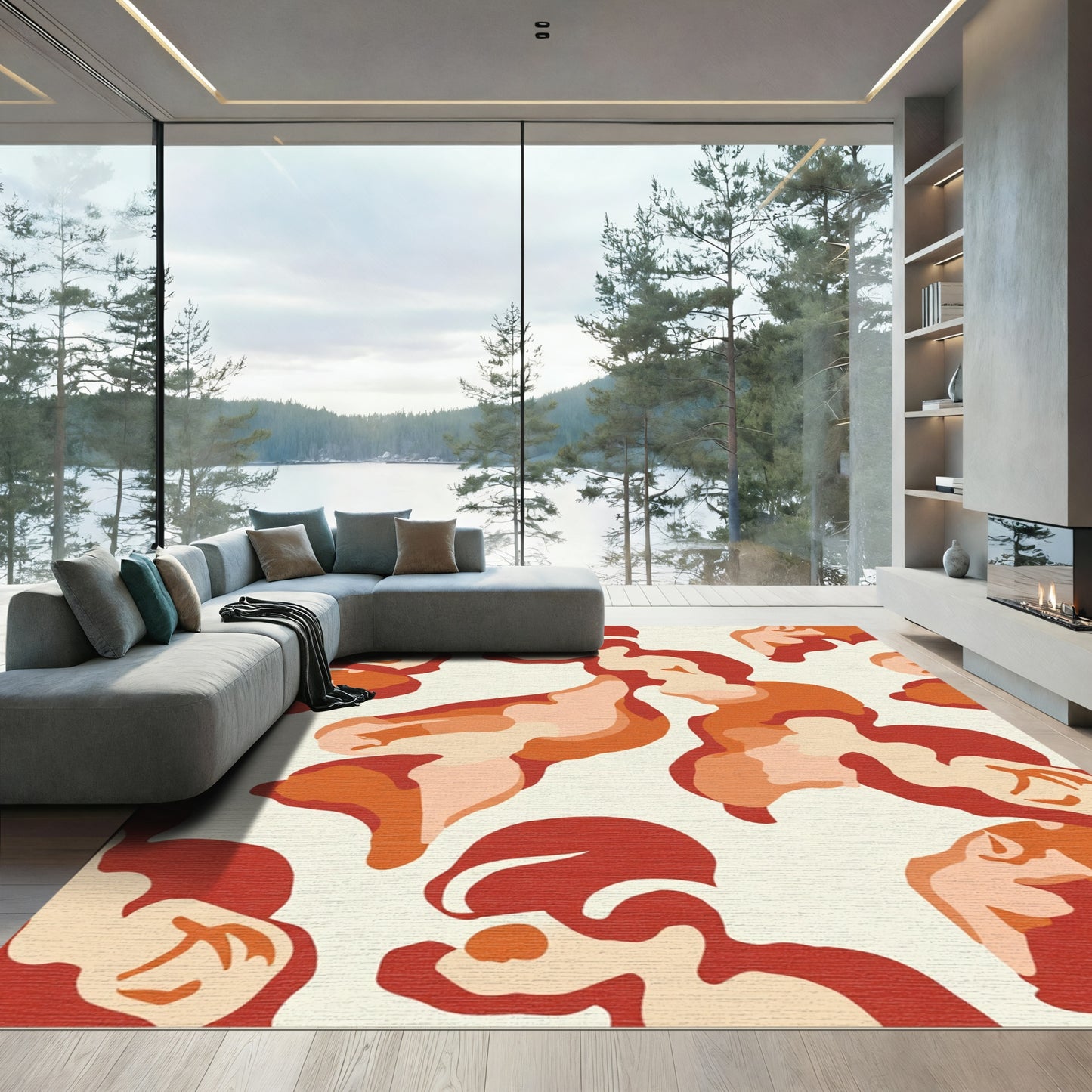 Terra Cotta Abstract Organic Forms Rug