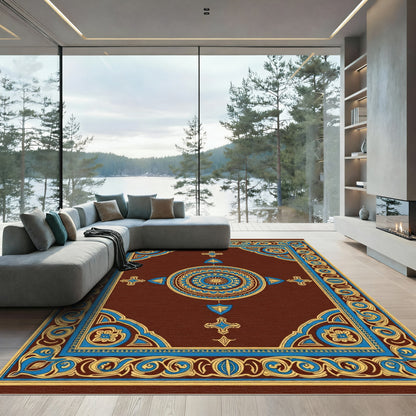 Brown And Gold Intricate Medallion Rug