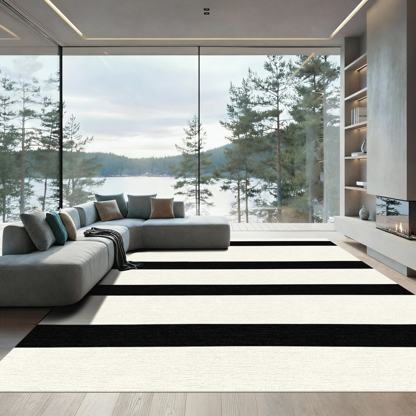 Modern Black and White Stripe Rug
