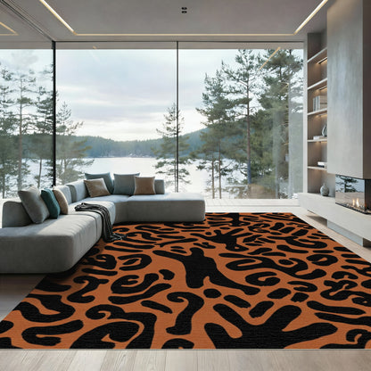 Earthy Black Amoeba Abstract Rug