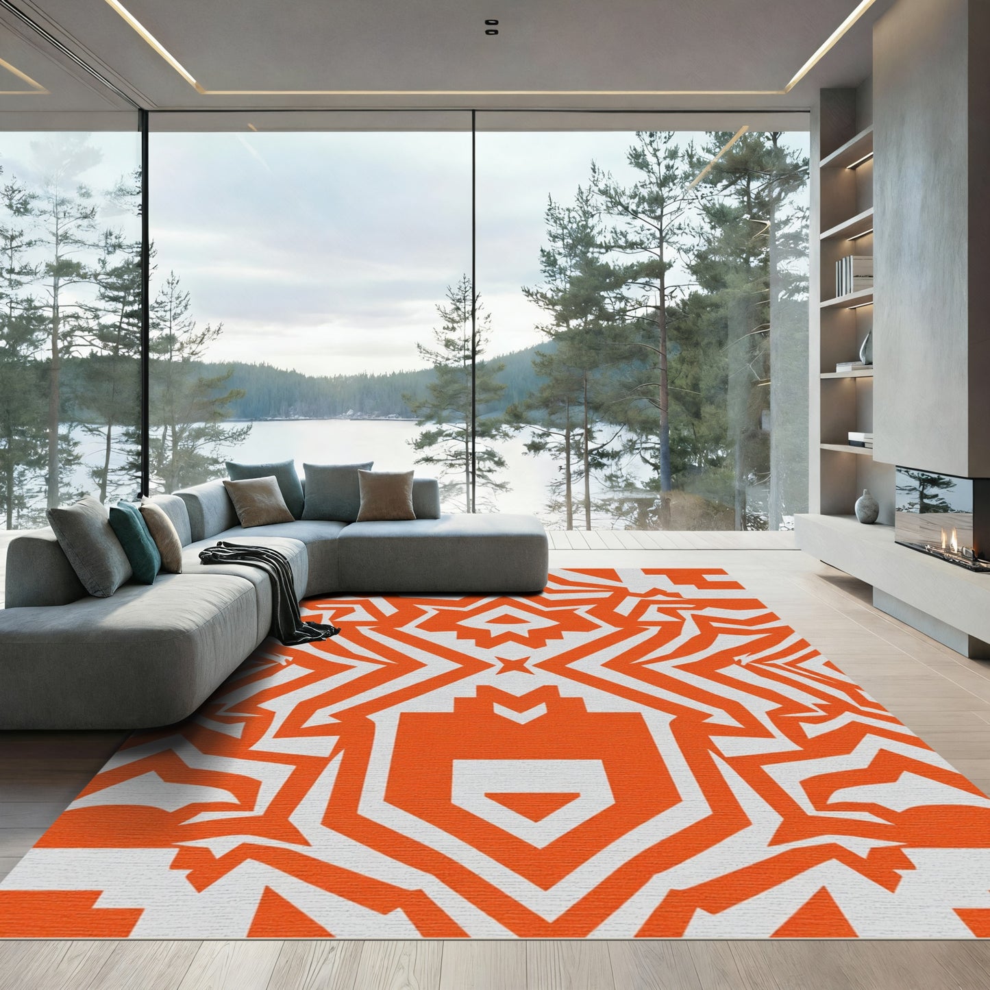 Bold Orange Geometric Starburst Rug