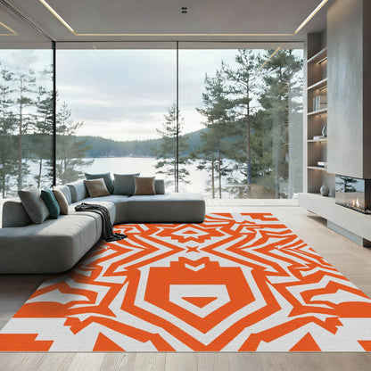 Bold Orange Geometric Starburst Rug
