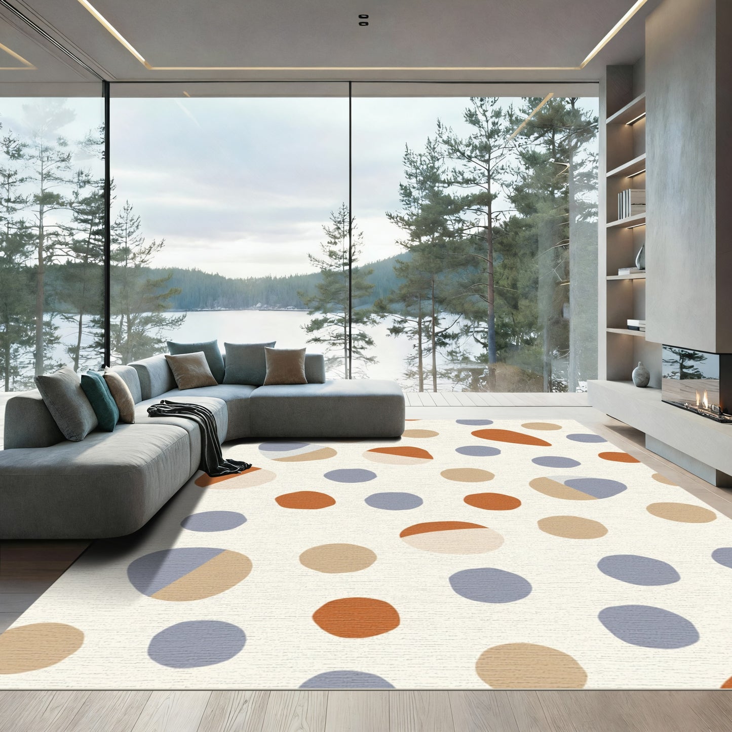 Terracotta Blue Pebble Scatter Rug