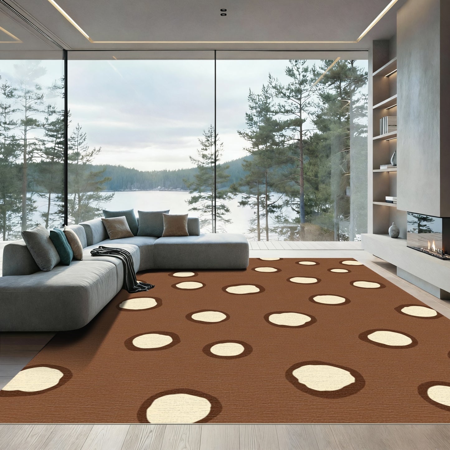 Brown Cream Scattered Circles Rug