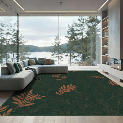 Deep Green Bronze Leafy Branches Rug