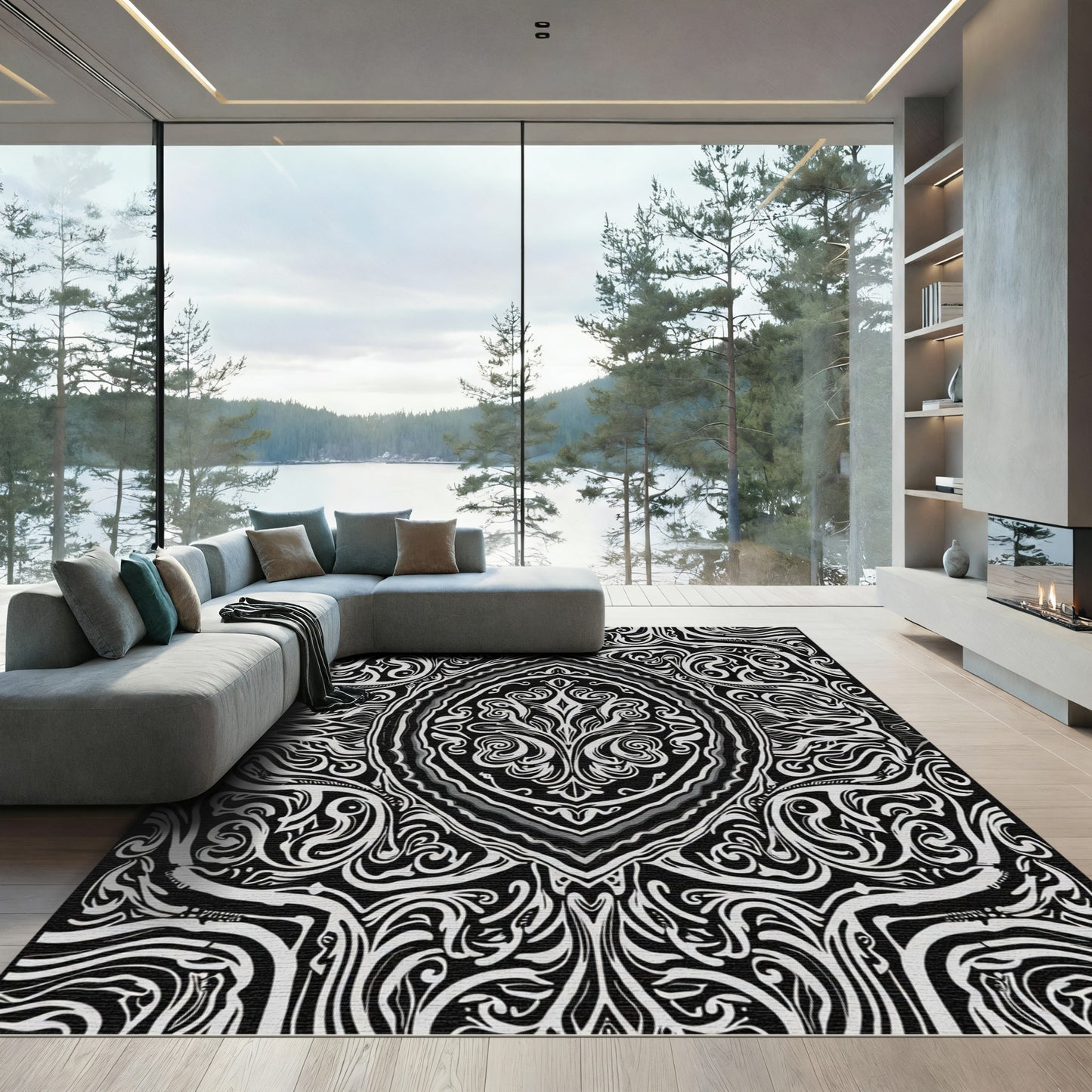 Monochromatic Abstract Organic Swirl Rug