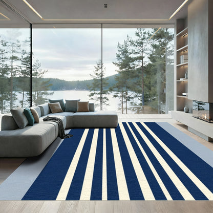 Navy Cream Vertical Stripe Statement Rug