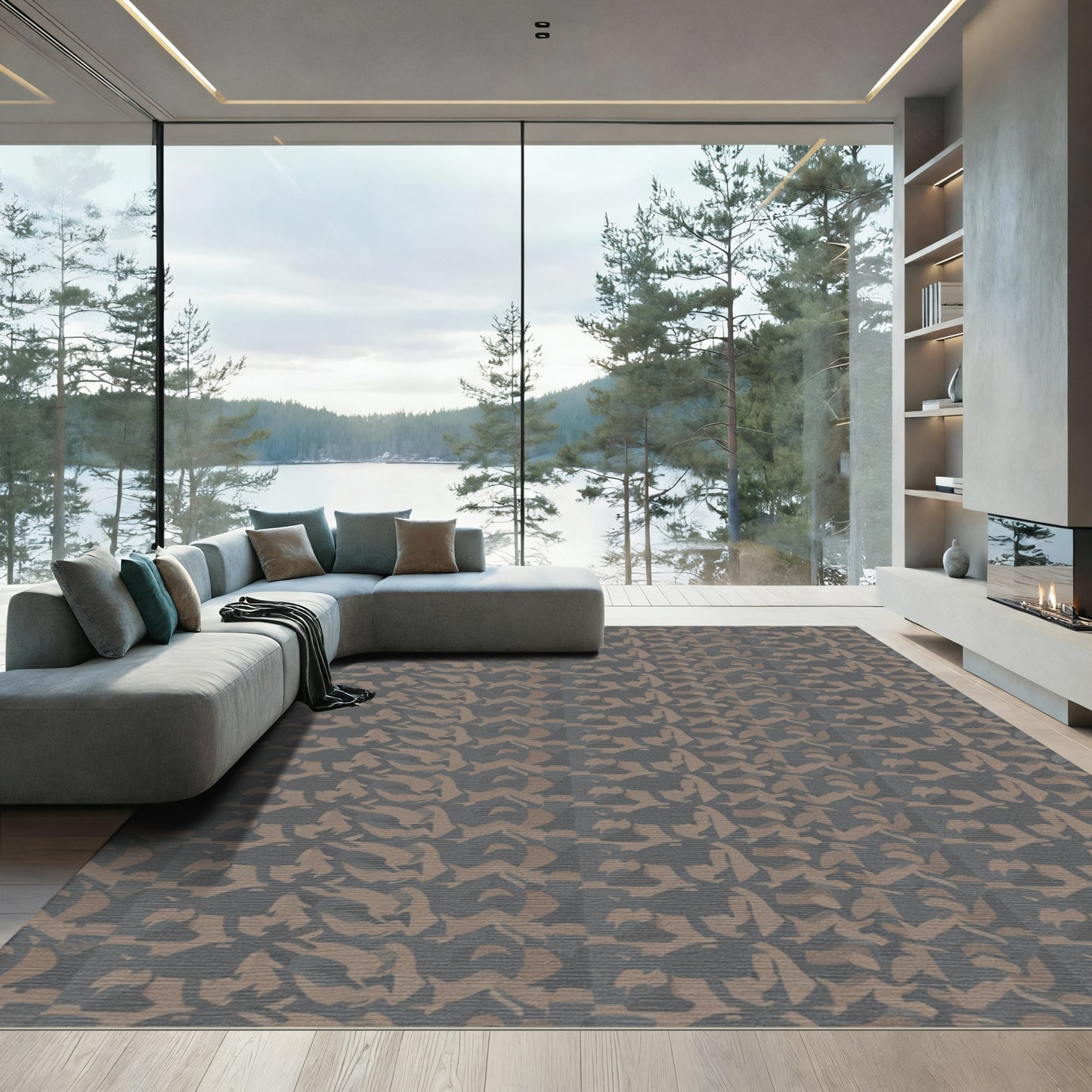 Earthy Camouflage Squares Inlay Rug