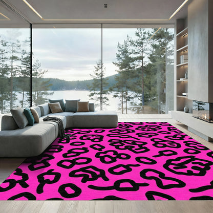 Hot Pink Black Abstract Animal Print Rug