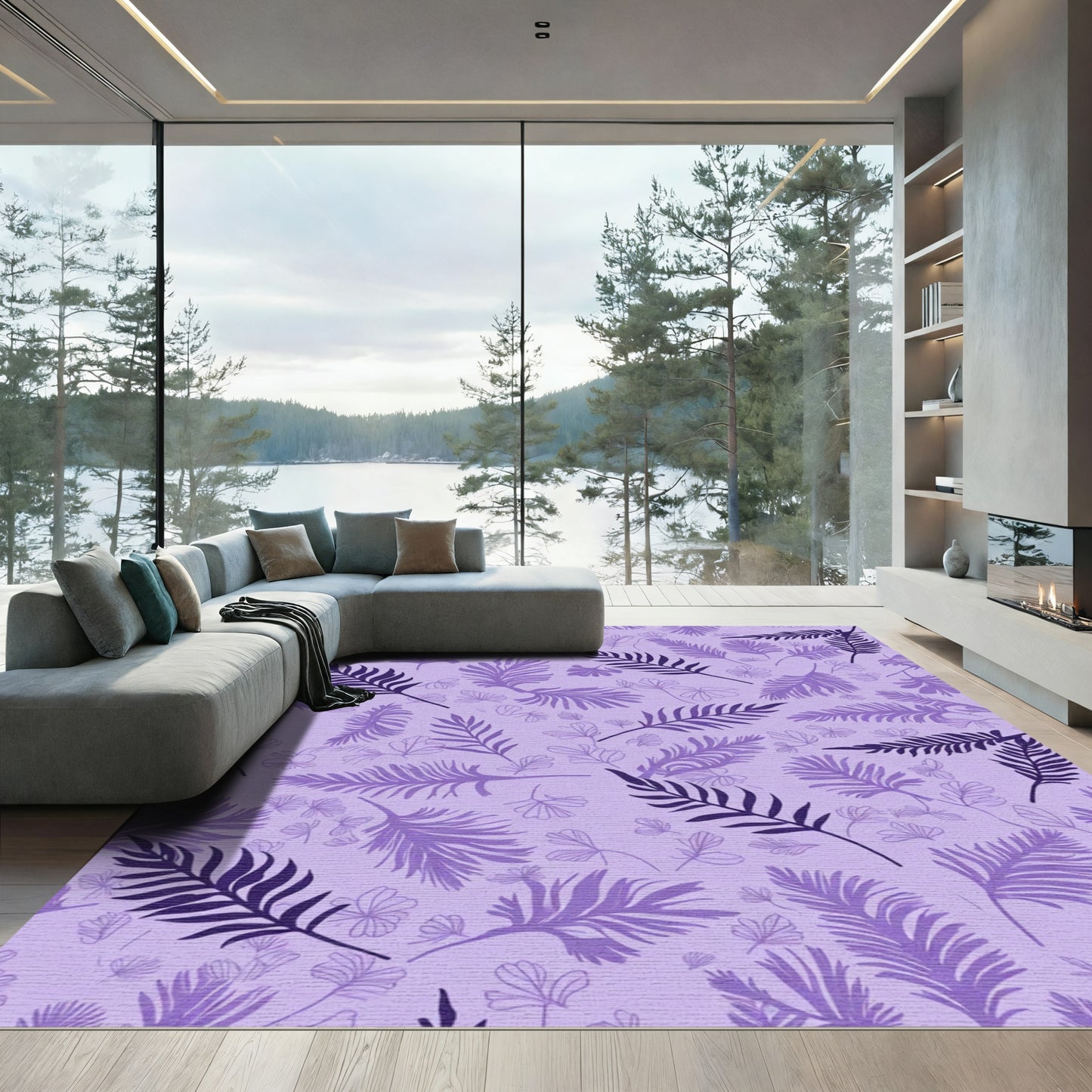 Purple Fern Leaf Collage Rug