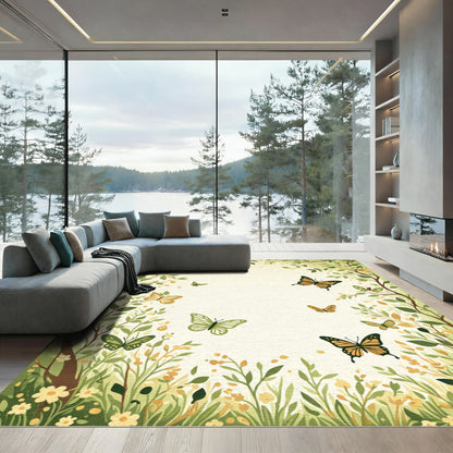 Whimsical Garden Butterflies Green Yellow Rug