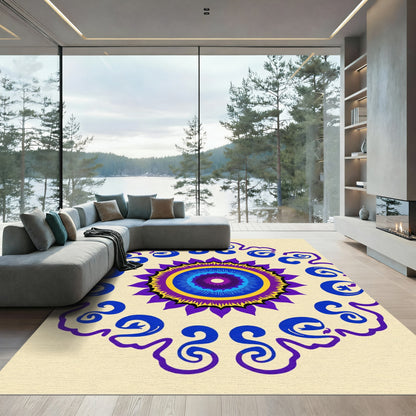 Vibrant Purple Blue Sunburst Mandala Rug