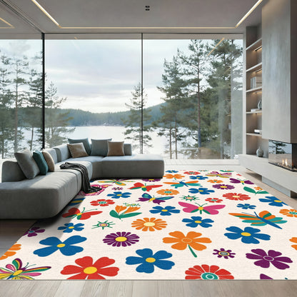 Vibrant Retro Butterfly and Flower Collage Rug