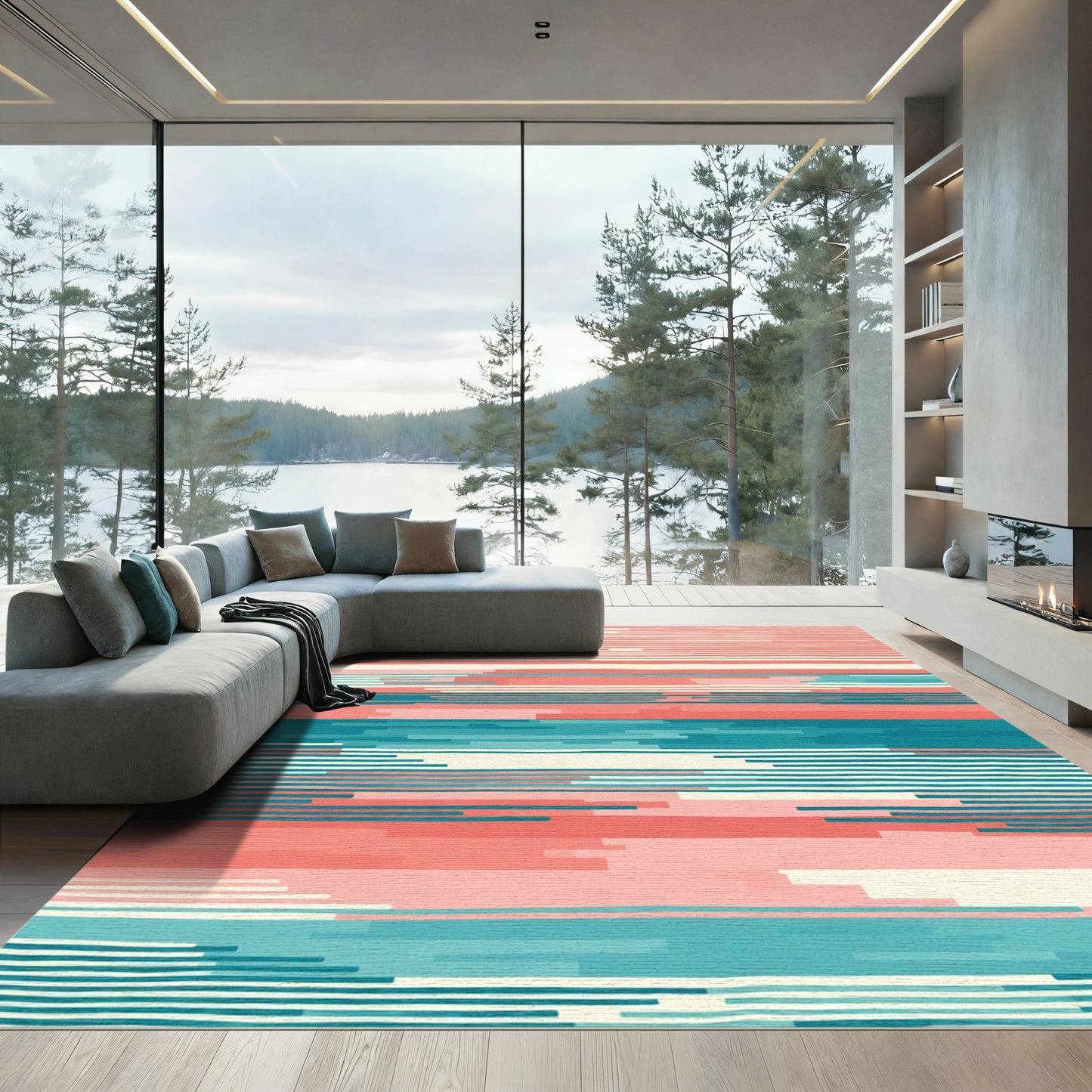 Coral Teal Ombre Stripe Rug