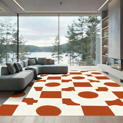 Terracotta and Cream Checkered Circles Rug