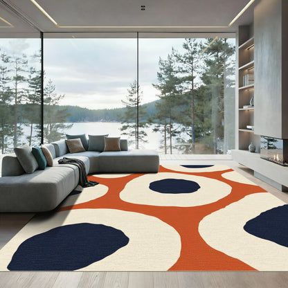 Orange Cream Navy Abstract Organic Shapes Rug