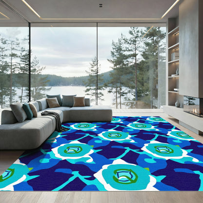 Blue White Floral Medallion Art Rug