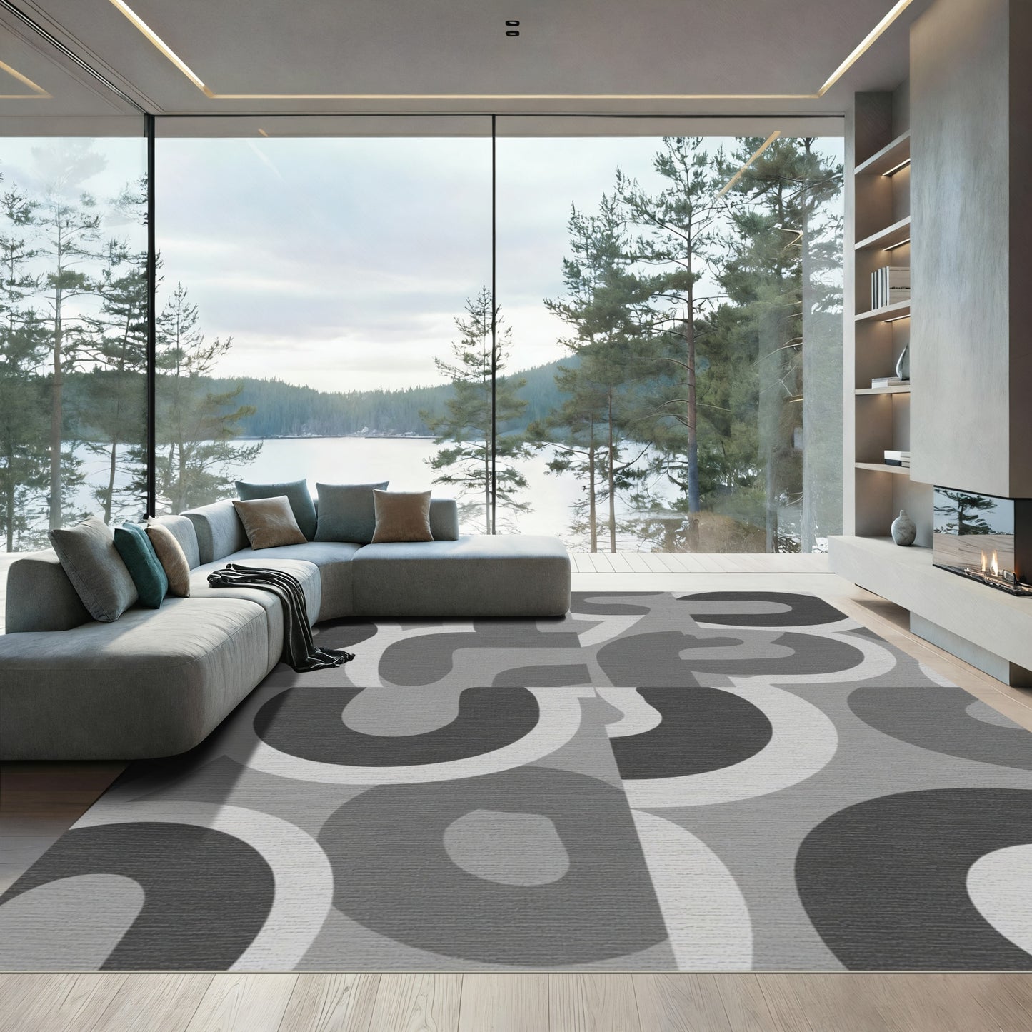 Monochromatic Abstract Geometric Composition Rug