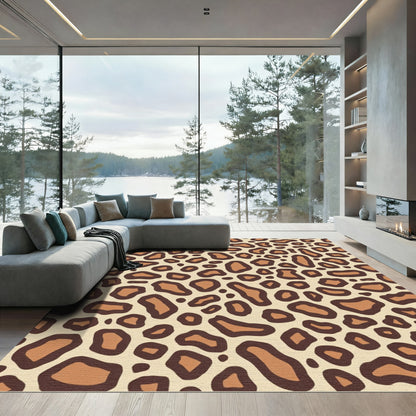 Bold Brown Leopard Spot Over Beige Rug