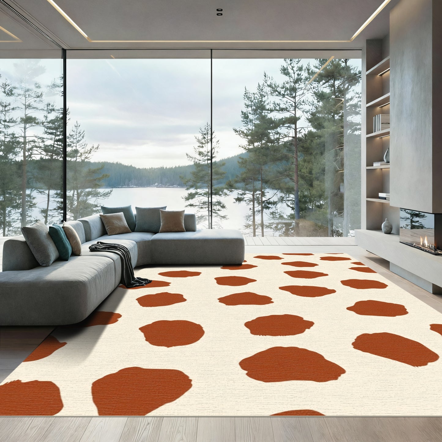 Cream Brown Animal Spots Rug Display Rug