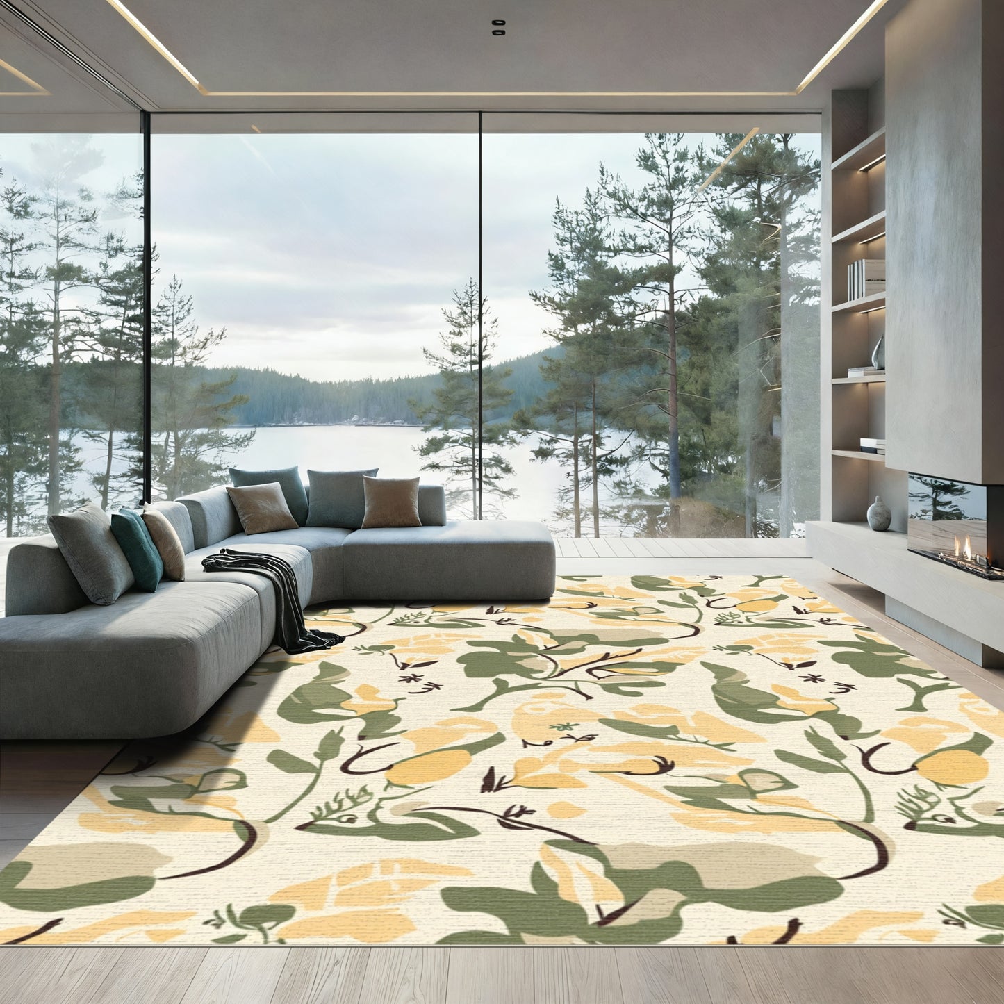 Earthy Naturalistic Abstract Floral Rug