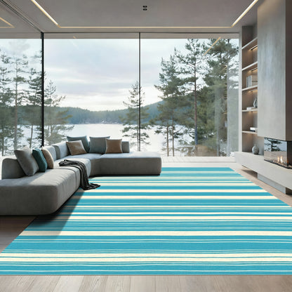 Aqua Cream Fine Stripe Rug