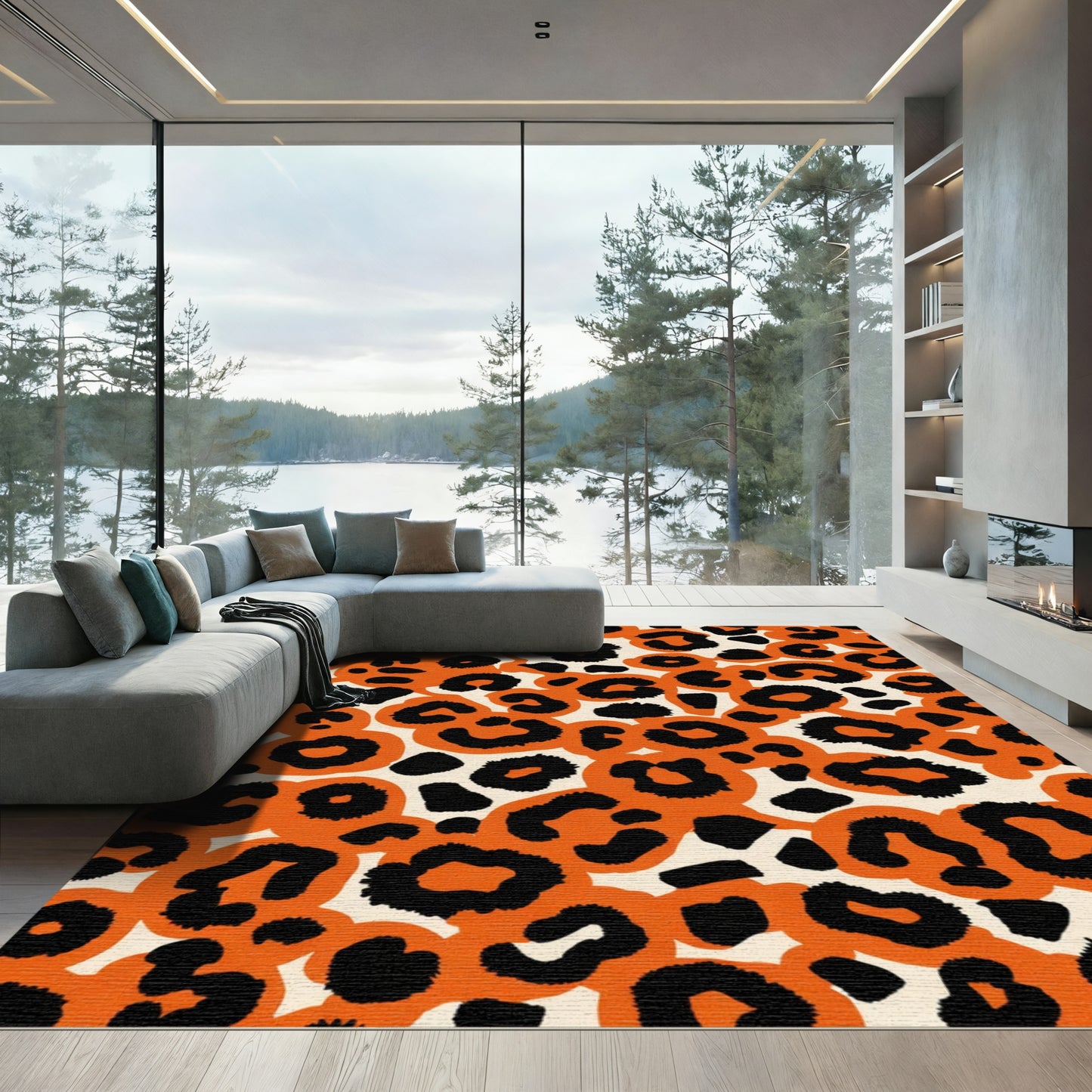Bold Orange Leopard Spot Rug