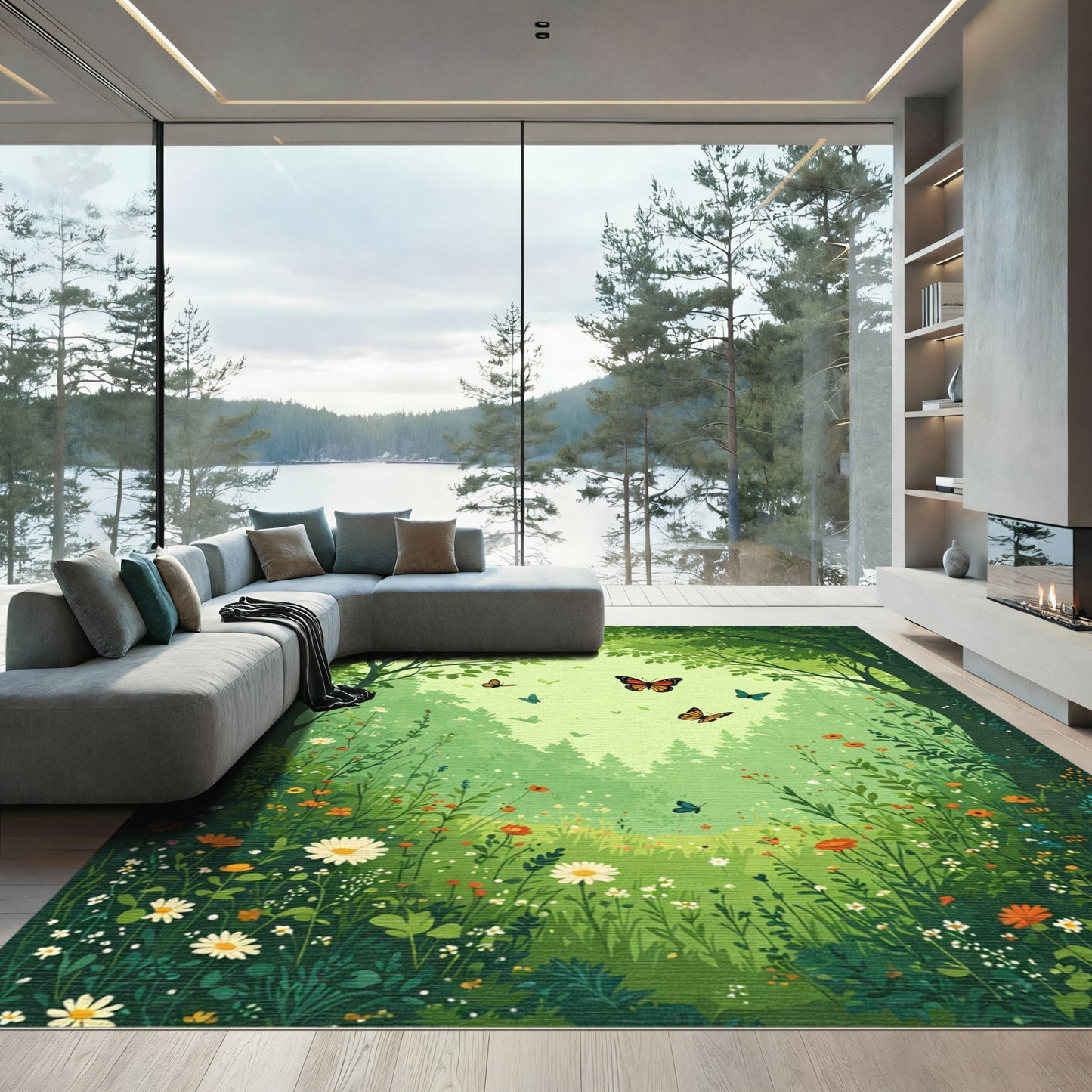 Enchanted Forest Monarch Butterfly Meadow Rug