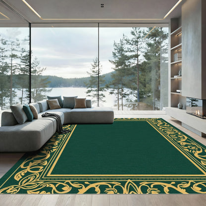 Rich Emerald Gold Floral Border Rug