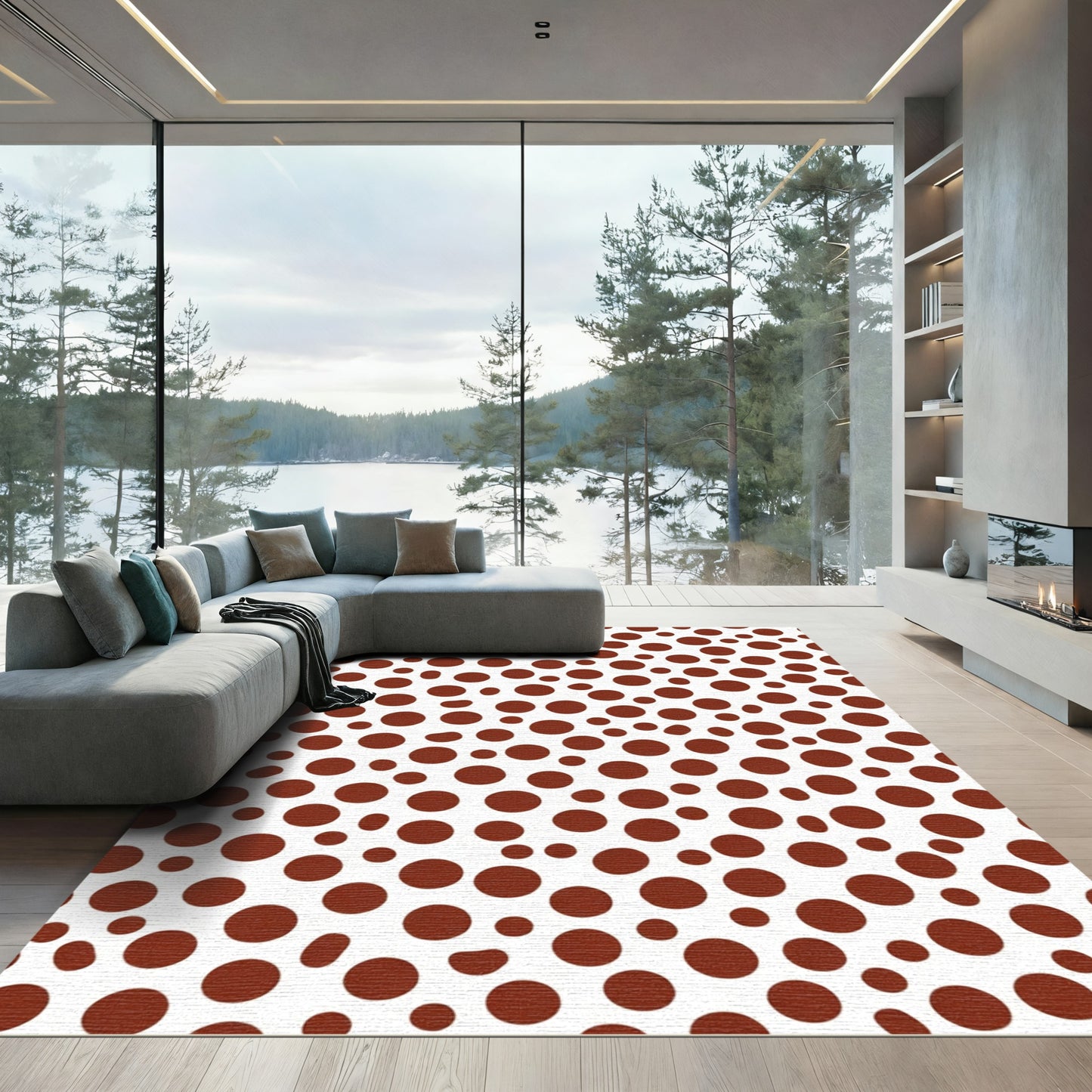 Red Brown Irregular Circles Rug