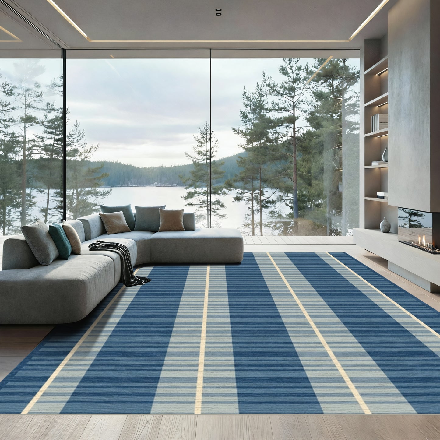 Navy Blue Wide Stripe Rug