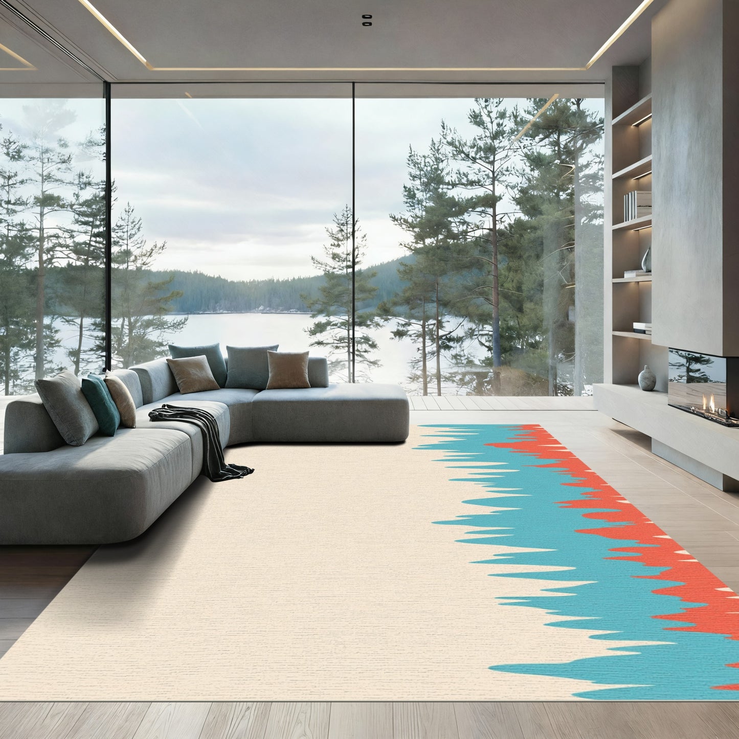 Teal Coral Jagged Edge Rug