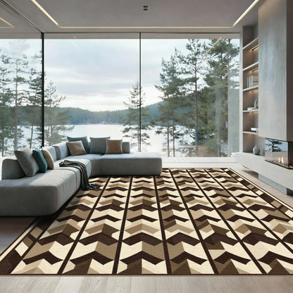 Neutral Earth Toned Chevron Stripes Rug