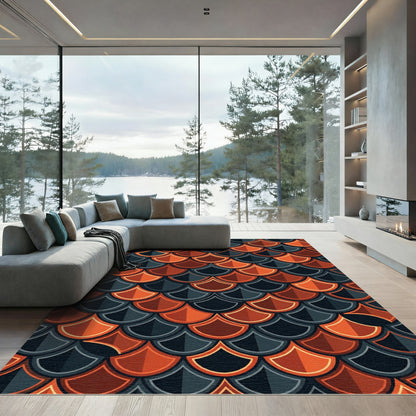 Fiery Orange Gray Scale Texture Rug