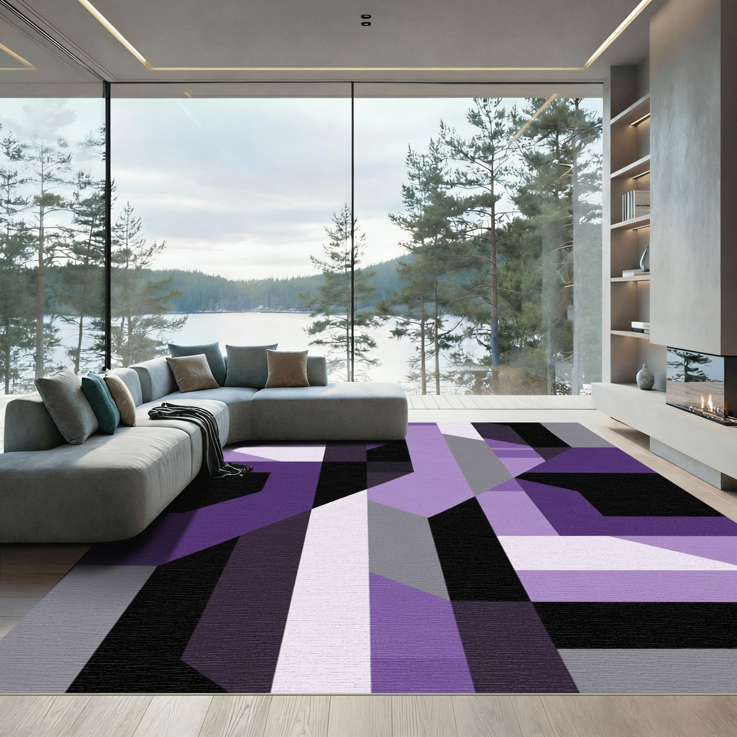 Modern Purple Geometric Abstract Rug