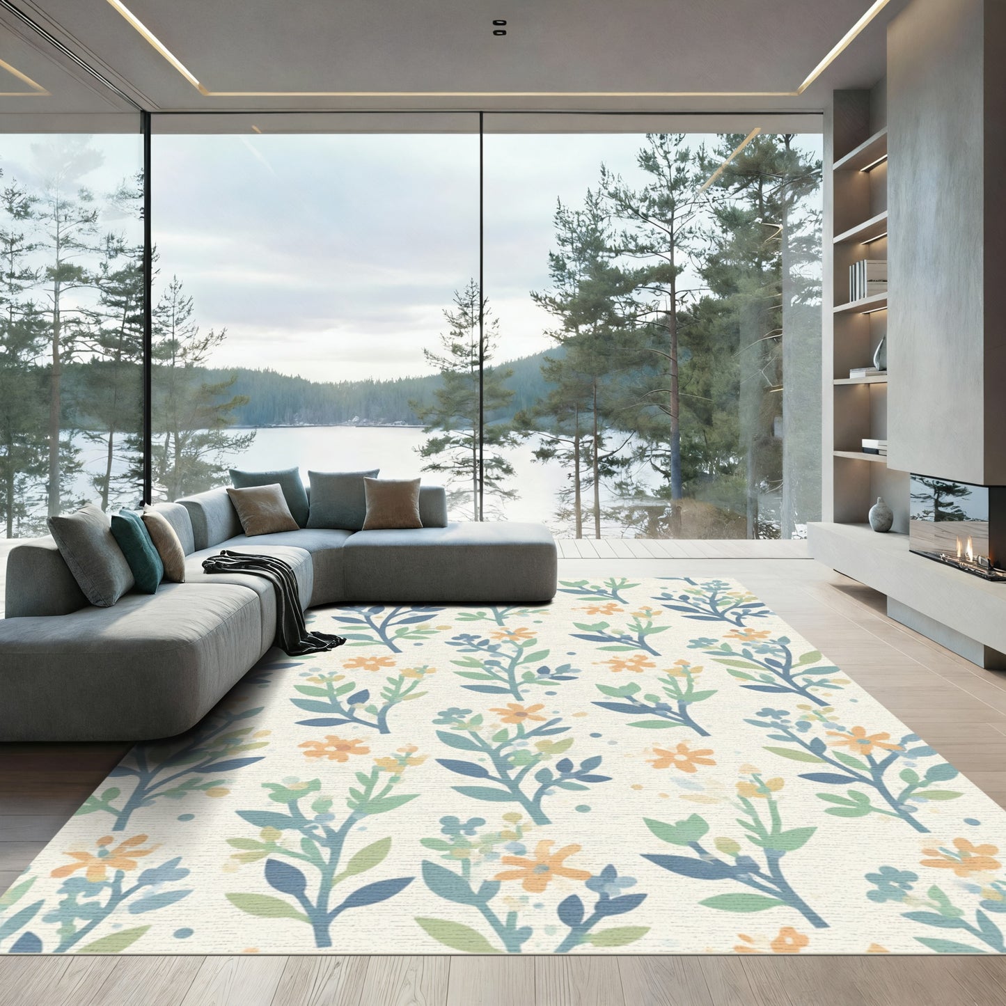 Soft Peach Blossom Branch Arrangement Rug