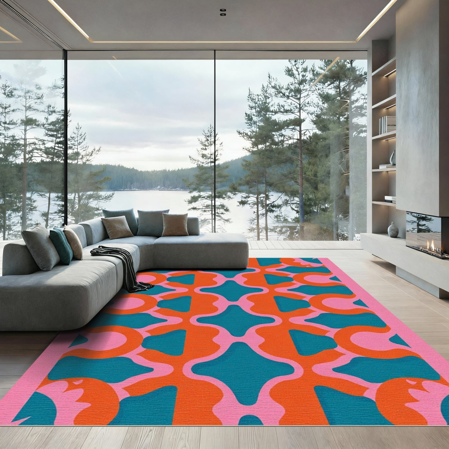 Groovy Retro Pink Teal Orange Waves Rug