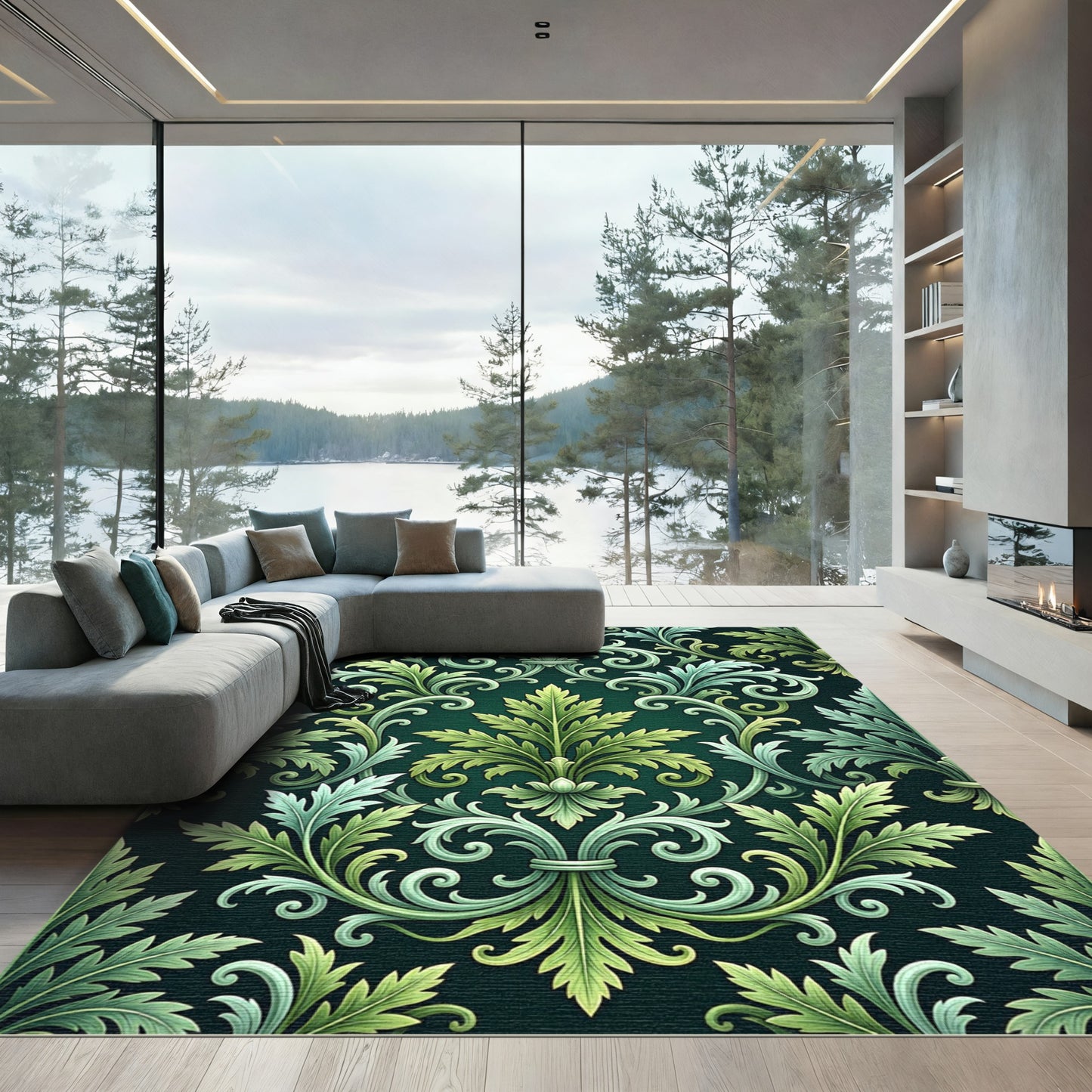 Verdant Floral Acanthus Scroll Rug