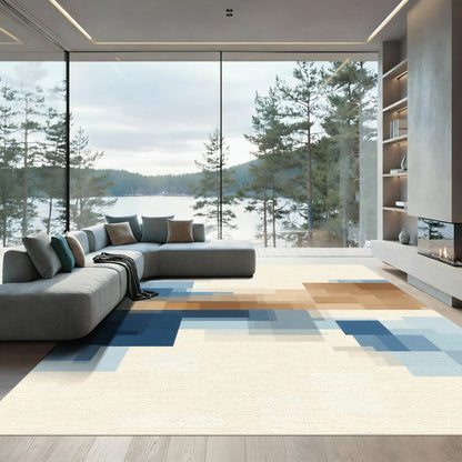 Abstract Blue Brown Geometric Blocks Rug