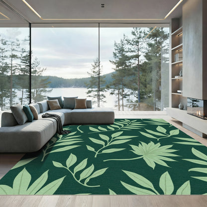 Verdant Forest Leaf Botanical Arrangement Rug