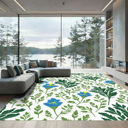 Vibrant Blue Flower Garden Pattern Rug