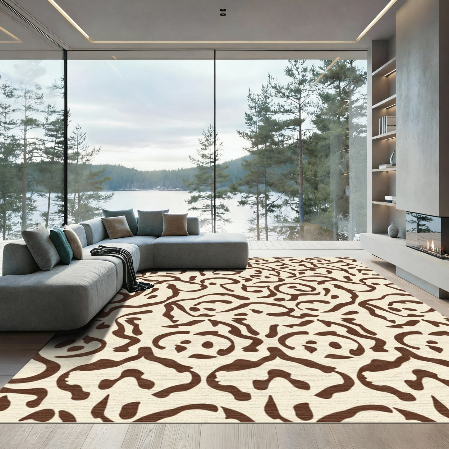Cream Brown Organic Swirl Rug